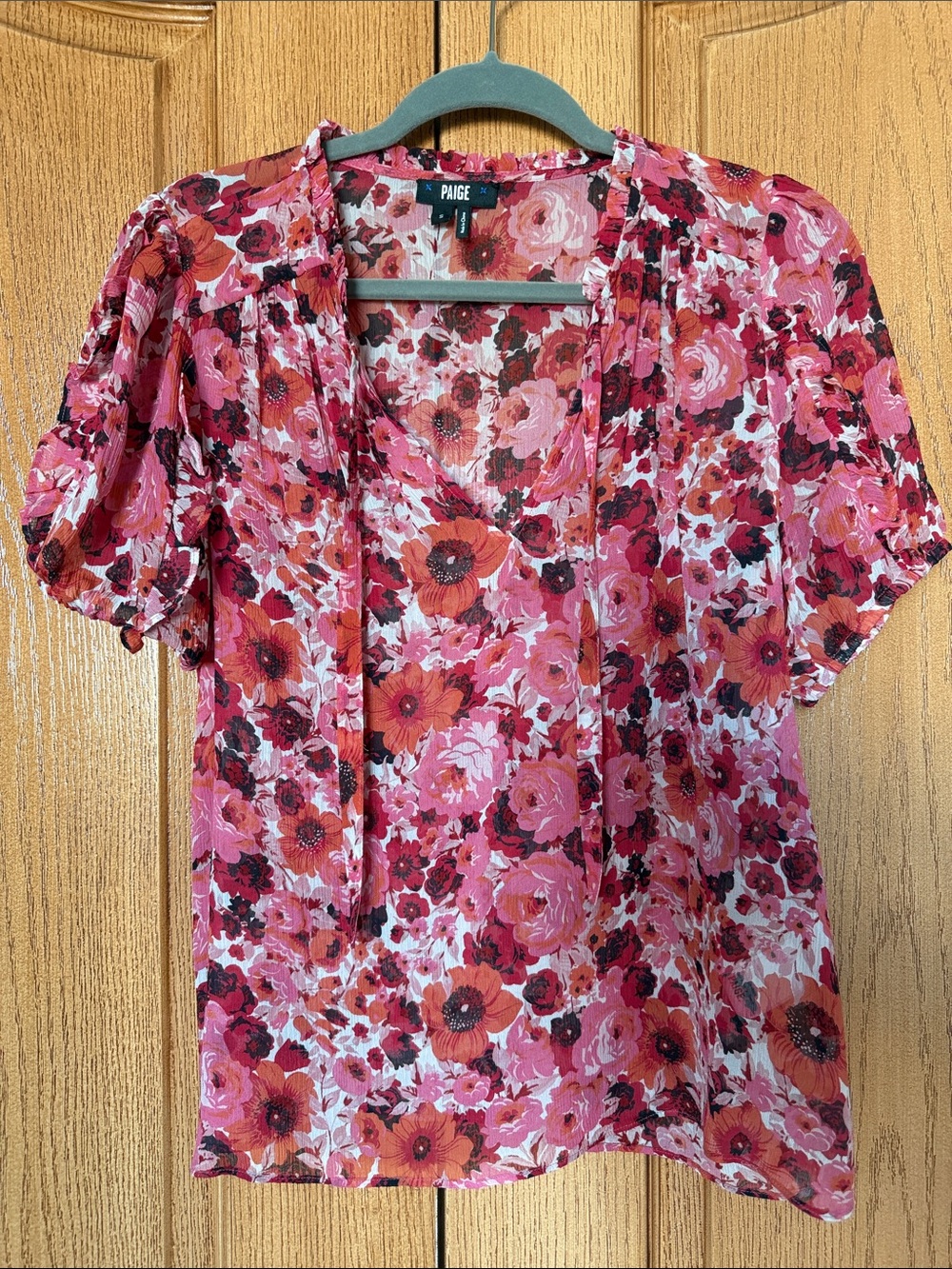 PAIGE 100% Silk Floral Tie-Front Blouse